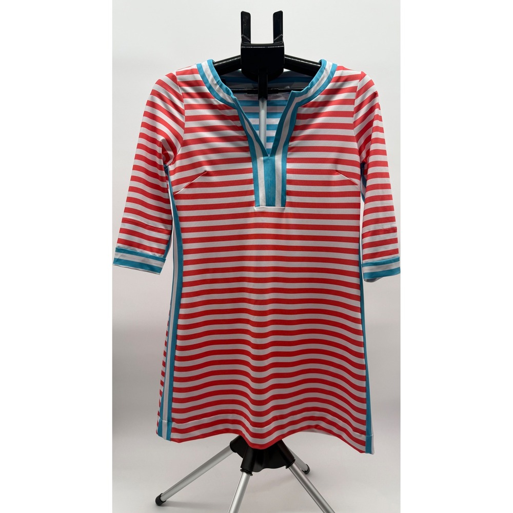 Gretchen Scott Woman's S Nautical Striped Split‎ Neck Tunic Dress Coastal Resort